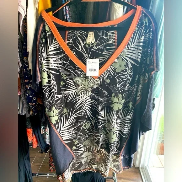 We The Free Black and Orange Tropical Blouse - Picture 3 of 4